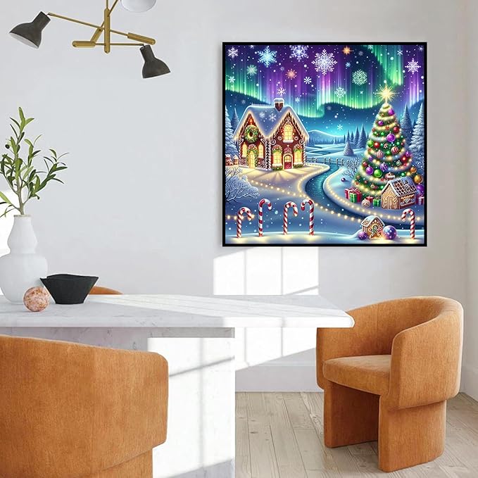 mrpwnle Christmas Diamond Art Kits for Adults-Christmas Diamond Painting Kit for Adults Beginners,5D Round Full Drill Winter Gem Painting Crafts Kit for Home Wall Decor 13.8x13.8inch