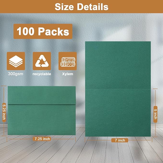 100 Packs 10 Assorted Colors Blank Note Cards and Envelopes 5 x 7 Heavyweight Folded Cardstock and A7 Envelopes Self Seal for Invitations, Wedding, DIY Greeting Cards, Thankgiving Cards
