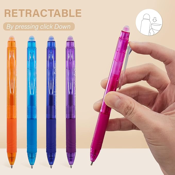 ParKoo Retractable Erasable Gel Pens Clicker 14 Colors, Fine Point 0.7mm, Make Mistakes Disappear, Comfort Grip for Writing Drawing Planners and School Supplies