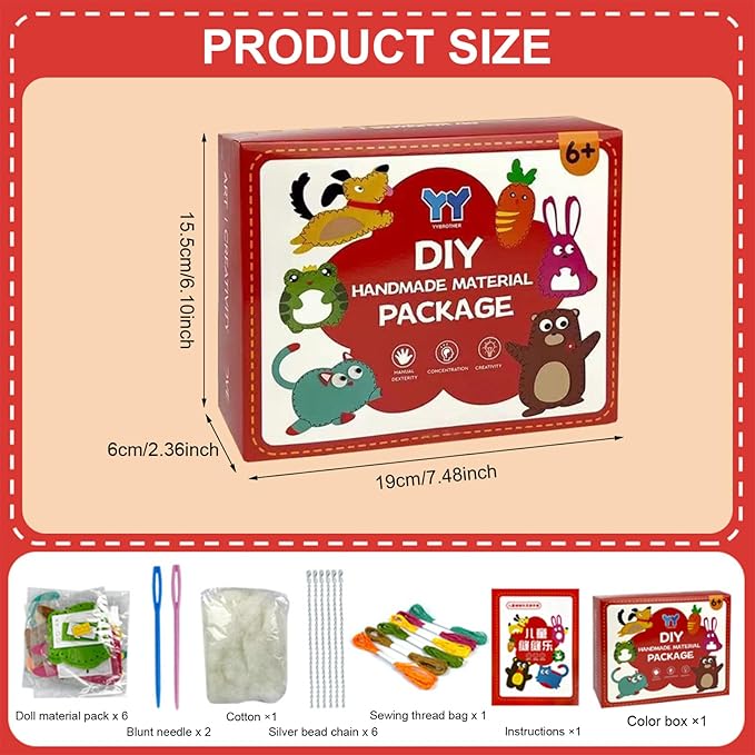 1 Set Kids Sewing Kit, Cute Stuffed Animal Felt Sewing Kit Different Felt Plushie Fun Kids Set DIY Craft Ornaments Educational Toys for Beginner Children