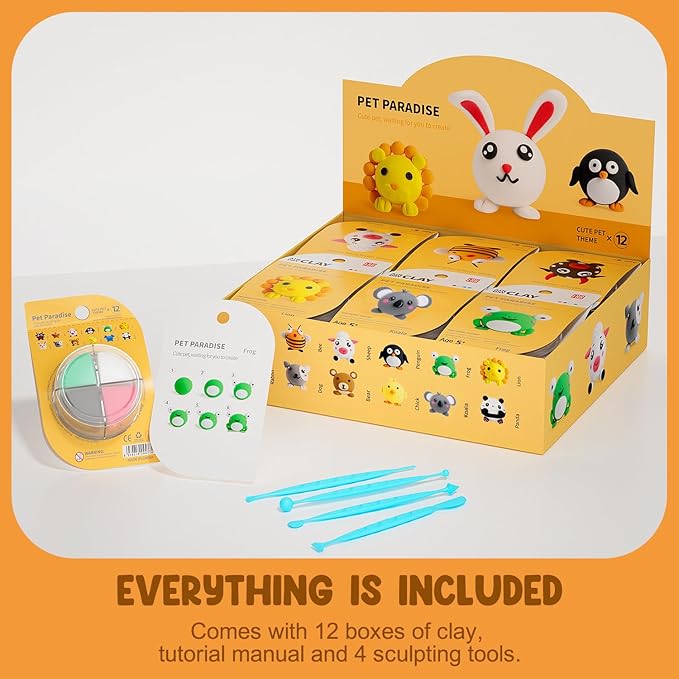 Air Dry Clay Kits - Modeling Clay for Kids, Ultra Light & Soft, Safe & Non-Toxic, 12 Boxes DIY Model Magic Clay with Sculpting Tools & Tutorials, Creatible Art Crafts Toys Gifts Boys Girls