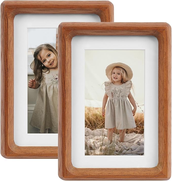 5x7 Picture Frame Set of 2 Natural Wood Photo Frames Display Pictures 4x6 with Mat or 5x7 without Mat Multi Photo Frames Collage for Wall or Tabletop Decor