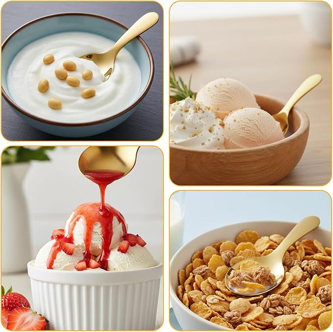 4PCS Mini Scoop Spoons, Stainless Steel Material with Short Handle, Suitable for Small Coffee, Candy, Salt, Sugar, Spice, Condiments and Dessert, Fit Canisters and Candy Buffet Use(Gold)