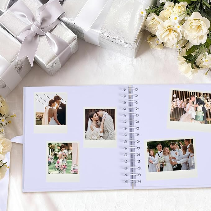BINBE 8 x 8 Inch Letters to The Bride Scrapbook Kit DIY Blank Paper Scrapbook Photo Album Wedding Memory Book Bridal Guest Book Sign with Pearl Stickers, Letter Patches, Bows White