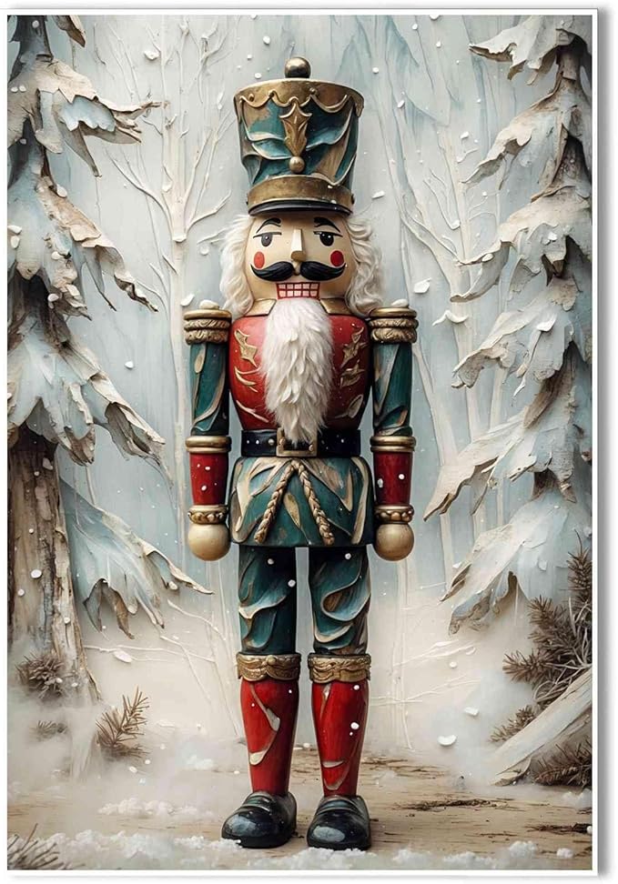 Nutcracker Christmas Art Print Vintage Holiday Decor Winter Nutcracker Wall Art Vintage Toy Soldier Print Festive Winter Poster Indoor Decor for Home Offices Living Room Bedroom Dining Room farmhouse
