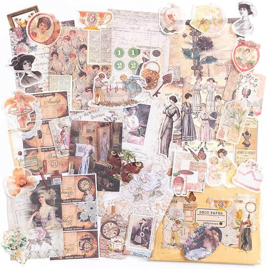 Alideco 100pcs Vintage Scrapbook Supplies Pack for Art Journaling Bullet Junk Journal Planners DIY Paper Stickers Craft Kits Notebook Collage Album Aesthetic Cottageco (rimusiyuan)