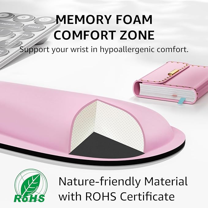 KTRIO Ergonomic Keyboard Wrist Rest, Memory Foam Mouse Pad with Wrist Rest for Computer Keyboard, Mouse Pad Set for Easy Typing & Pain Relief for Office & Home, Pale Pink