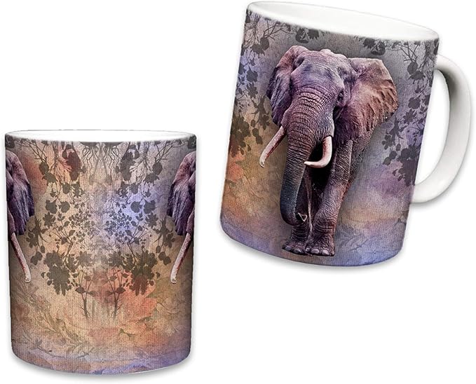 Elephant Mug | Cute Animal Ceramic Travel Mugs | Coffee Lovers Cup | Elephants Design | Great Novelty Gift | Decorative Home Kitchen Drinkwear | Multi Color | 11 Fl. Oz