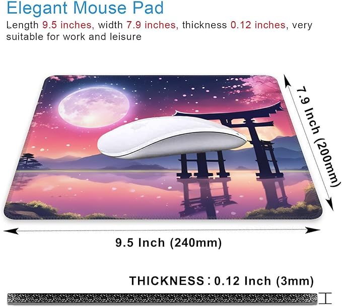 Mouse Pad, Anime Torii Gate and Cherry Blossoms Mouse Pads for Desk,Soft Computer Mouse Mat Square Waterproof Non-Slip Rubber Base Gaming MousePads for Women Men,Laptop,Office