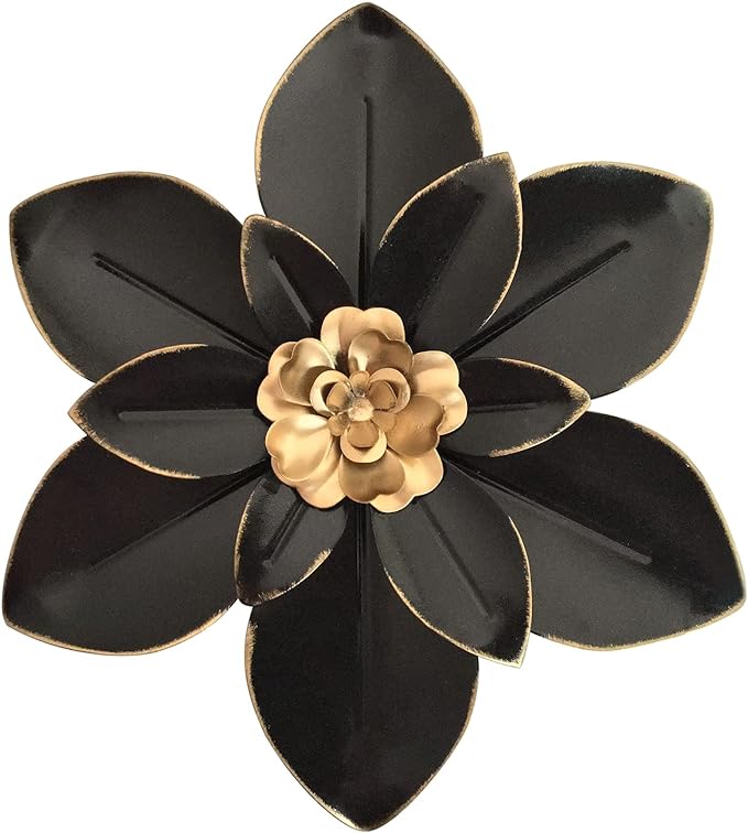 Metal Flower Wall Art Decor, 10“ Rustic Modern Floral Sculpture, Distressed Iron Wall Hanging Home Decoration Accent Artworks for Indoor Kitchen Bedroom Living Room Office Outdoor Garden Patio
