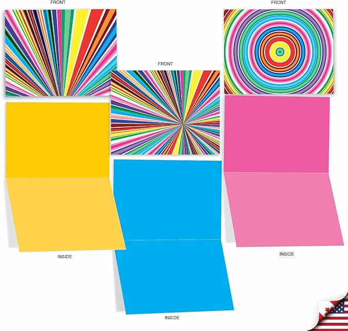 The Best Card Company - 10 Boxed All Occasion Cards with Envelopes for Men and Women (4 x 5.12 Inch) - Colorful, Fun Note Cards Assorted - Acid Rainbow M3110