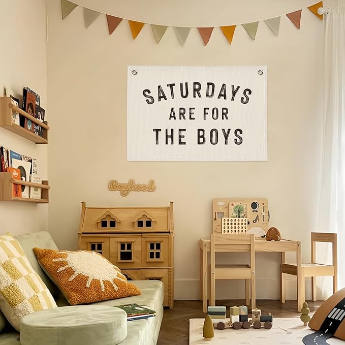 Boy Nursery Playroom Decor, Canvas Banner Wall Hanging Banner Flag Decor for Nursery Classroom Playroom Kids Room, Playroom Essentials
