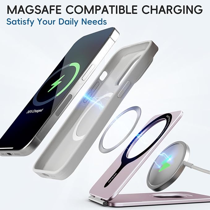 Cell Phone Stand,Adjustable Height and Angle Foldable Phone Holder for Desk, Aluminum Cell Phone Holder,Strong Magnetic Phone Stand Compatible with iPhone 16/15/14/13/12 Series (Pink)
