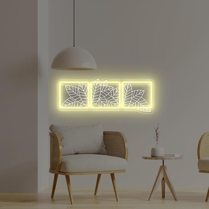Macrame Leaf Neon Sign Macrame Leaf Wall Hanging Decor for Bedroom Living Room Leaf Triptych Wall Lights Tropical Leaf Art Sign Modern Night Light Botanical Wall Art