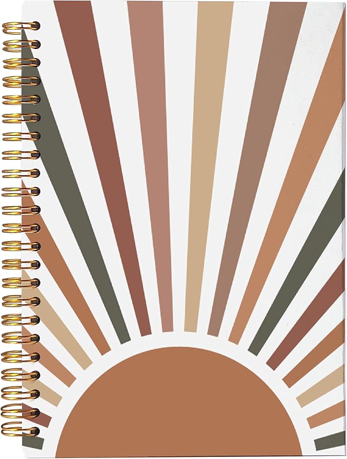 VNWEK Boho Sun Sunrise Sunset Colorful Sunshine Spiral Notebook Journal 5.5×8.3 Inch,Boho Mid-Century Modern Art Lined Hardcover Spiral Notebook for Work Notes Journaling,Boho Gifts for Women Girls