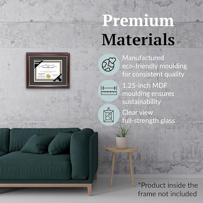 Creative Picture Frames 6x8 Mahogany Gold Rim Diploma Frame with Black Mat Glass Easel and Installed Wall Hangers | Frame Holds 8x10 Media without Mat