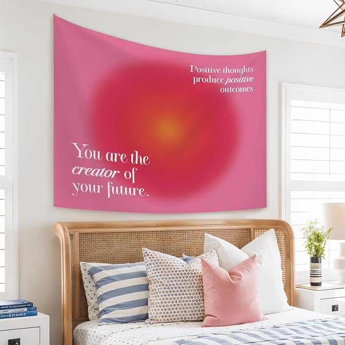 STHTTSW Pink Aura Tapestry Aesthetic, Positive Affirmations Cute Tapestries Wall Blanket, Motivational Wall Hanging Decor for Dorm School Counselor Therapy Office 50x60 Inch