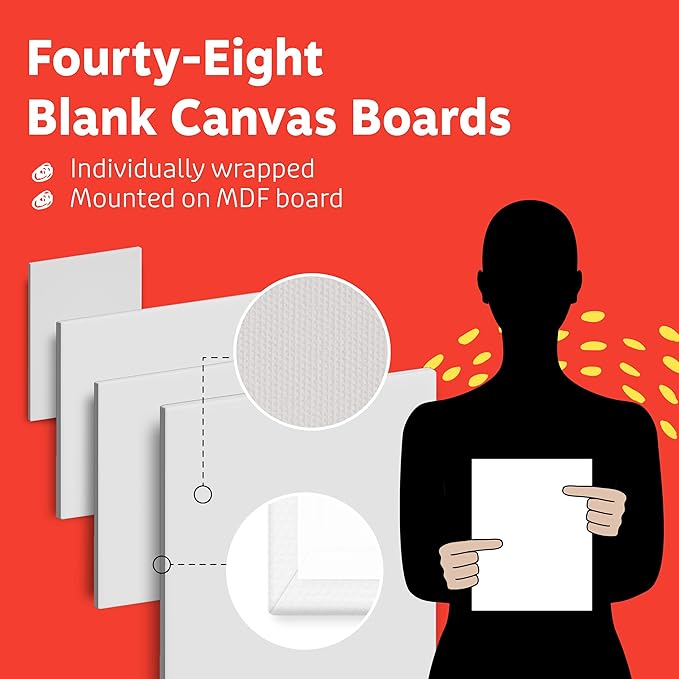 Artlicious Canvases for Painting - Pack of 48, 5 x 7 Inch Blank White Canvas Boards - 100% Cotton Art Panels for Oil, Acrylic & Watercolor Paint