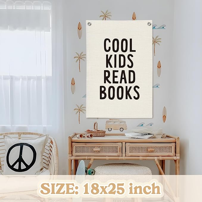 Reading Corner Decor for Classroom,Reading Nook for Kids,Cool Kids Read Books Linen Canvas Banner, Read Corner, Book Lover Gift,School Library Wall Hanging Flag Banner 18x25 Inch