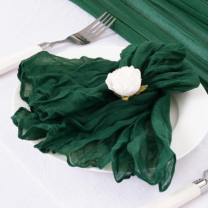 20 Pack Emerald Green Cheesecloth Napkins Spring Cloth Napkins Set of 20 Dinner Napkins Bulk 21x21 Inches for Wedding Bridal Shower Baby Shower Valentine's Day