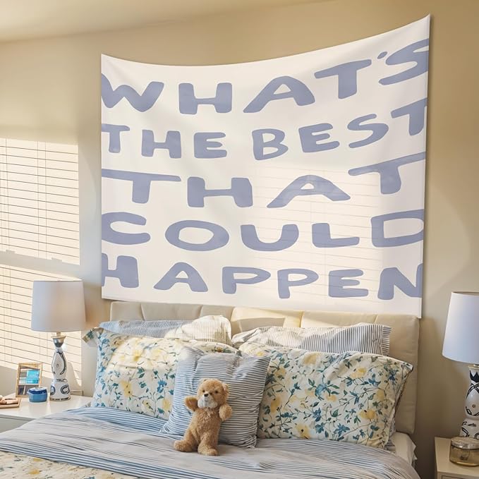 STHTTSW Blue Dorm Tapestry, Motivational Tapestries Wall Blanket, What's The Best That Could Happen Positive Affirmations Wall Hanging Decor for School Counselor Therapy Office, 50x60 Inch