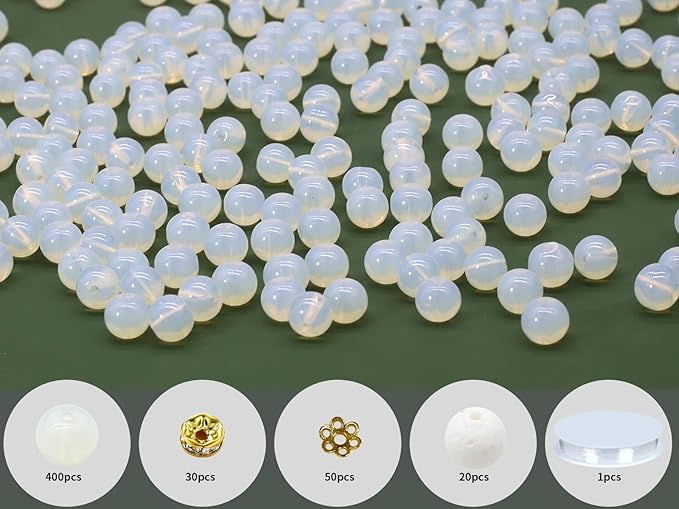 Pamir Tong 500PCS 8mm Milky White Glass Round Beads Bulk,Imitative Jade Beads Kit, Bracelet Space Loose Beads for Jewelry Making Earring, Necklaces, DIY Crafts & Gifts #351
