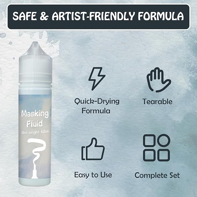 120ml Blue Masking Fluid for Watercolor Painting Kit, Fast Drying Easy Peel Use, Watercolor Masking Fluid Prevent staining Keeps Areas Colorless