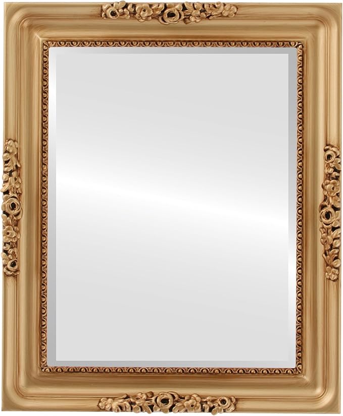 OVALCREST Rectangle Beveled Wall Mirror for Home Decor - Versailles Style - Gold Paint - 24x28 Outside Dimensions