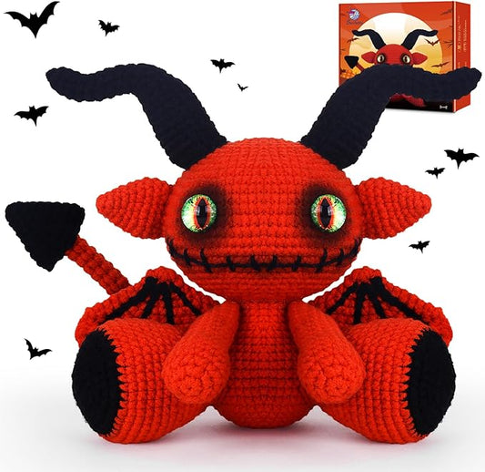 Crochetta Crochet Kit for Beginners, Crochet Starter Kit with Step-by-Step Video Tutorials, Amigurumi Crochet DIY Knitting Supplies for Adults, Red Devil (40%+ Yarn)