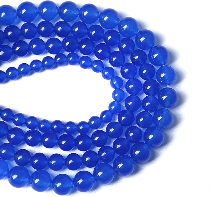 8MM 46PCS Deep Blue Chalcedony Natural Stone Loose Beads for Jewelry Making DIY Bracelet