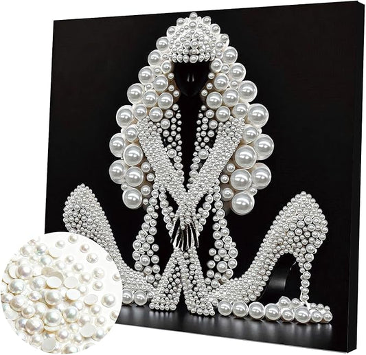 DIY Pearl Painting Kit with Wooden Frame, 3D Plastic Pearl Gemstone Ocean Art Craft for Adults Beginners, Diamond Art Kits for Adults, Home Wall Decor Ready Gift for Women(Women in High Heels)(30*30cm