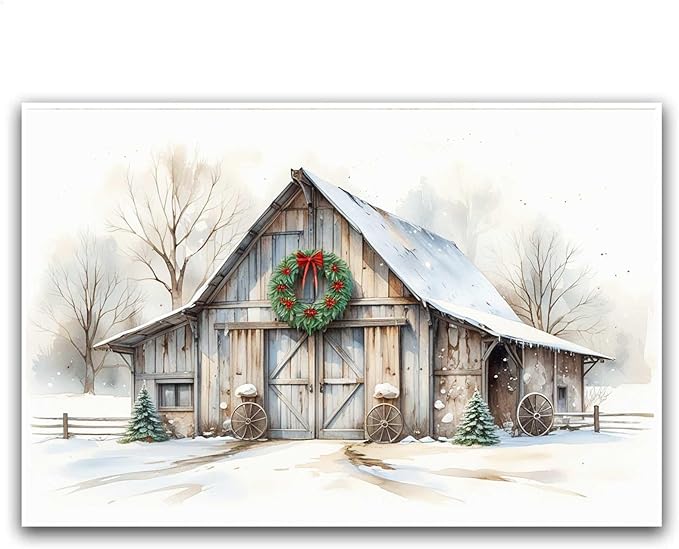 Rustic Landscape Wall Decor Barn Winter Cottage Wall Art Holiday Landscape Painting Rustic Winter Print Christmas Gingerbread Poster Indoor Decor for Home Living Room Bedroom Cabin Christmas Holiday
