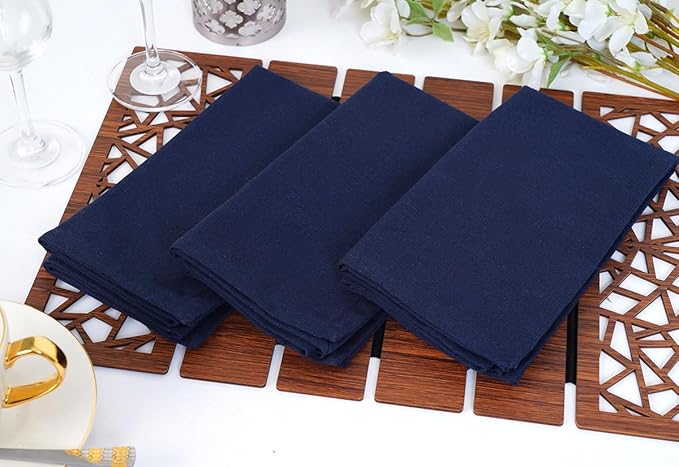 Blue Needles Solid Cloth Napkins Set of 12 Navy Blue 100% Cotton Dinner Napkins 18x18 inches - Soft, Reusable, Absorbent & Washable Linen, Ideal for Christmas Events, Parties & Everyday Use