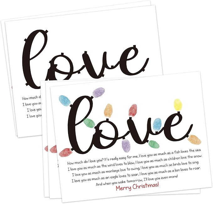 Christmas Light Fingerprint Art Craft Kit for Family Activities, 10 Pcs Christmas Crafts Bulk DIY Handprint Card Making, Funny Finger Paint Keepsake Gift for Mom Dad Grandma Grandpa