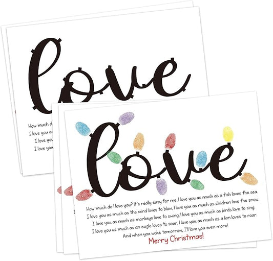 Christmas Light Fingerprint Art Craft Kit for Family Activities, 10 Pcs Christmas Crafts Bulk DIY Handprint Card Making, Funny Finger Paint Keepsake Gift for Mom Dad Grandma Grandpa