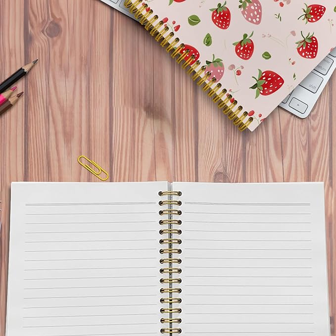 Cute Strawberry Journaling Notebooks, Preppy Pink Spiral Notebook, Pink Office Supplies, Cute Notebooks for Women Girls, Hardcover Spiral Notebooks College Ruled 5.5 x 8.3