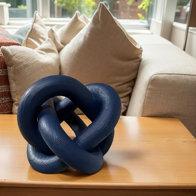 Gudaguu Wood Knot Decor - Coffee Table Chain Link Decor, Hand Carved Boho Rustic Modern Shabby Chic Style, Navy Blue
