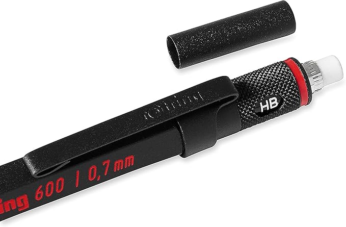 rOtring 600 Full-Metal Body 0.7mm Mechanical Pencil, Black, for Precise Ruler-Based Drawing