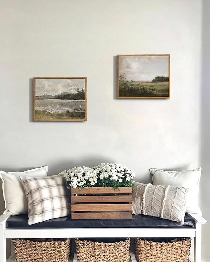 VIYYIEA Framed Canvas Wall Art Room Decor, Vintage Landscape Art Prints, Vast Grassland Rustic Farmhouse Wall Decor for Bedroom Bathroom Living Room 9"x11"