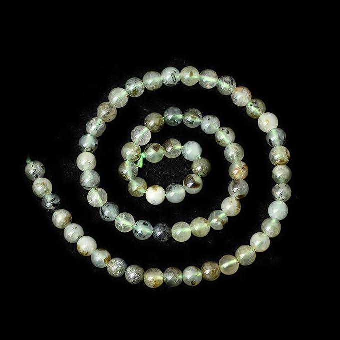 60PCS 6mm Natural Prehnite Gemstone Smooth Surface Round Loose Beads for Jewelry Making 1 String 15 Inches