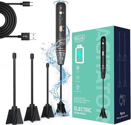 Upgraded Resin Mixer, Handheld Rechargeable Mixer with Minimizing Bubbles,Epoxy Resin Mixer for Resin, Silicone Mixing, Resin Molds, DIY Crafts (Included 4 pcs Paddles) (Black)