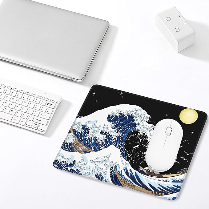 Mouse Pad, Japanese Kanagawa Anime Waves Mouse Pads for Desk,Waterproof Anti-Slip Rubber Gaming Mouse pad with Stitched Edges for Gaming Office Laptop Computer Men Women