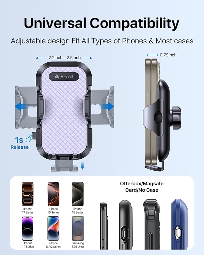 andobil 2026 Upgraded Car Phone Holder Mount, Military-Grade Phone Holders for Your Car Vent Stable Metal Clip Universal 360° Cell Phone Car Mount for iPhone 17 Pro Max 16/15/14/13/12/ Samsung, Purple
