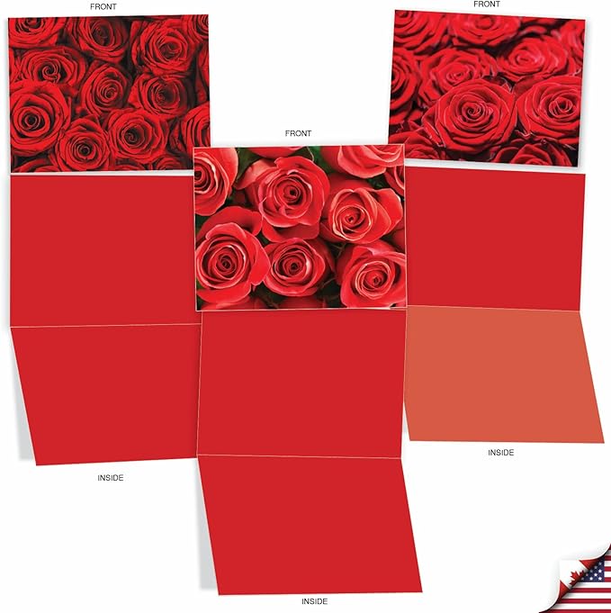 The Best Card Company - 10 Blank Note Cards with Flowers (4 x 5.12 Inch) - Floral Notecards, All Occasion Boxed Assortment - Roses are Red M3088
