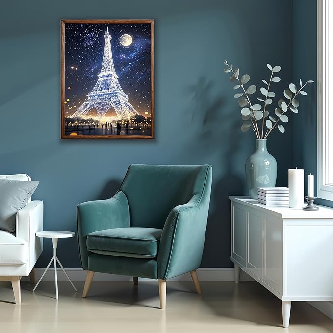 Mosaflare 5D Diamond Painting Kits for Beginners, Eiffel Tower Diamond Art Kits for Adults, DIY Landscape Full Round Drill Paint by Diamonds Dot Gem Art for Adults, Home Wall Decor 12x16 Inch