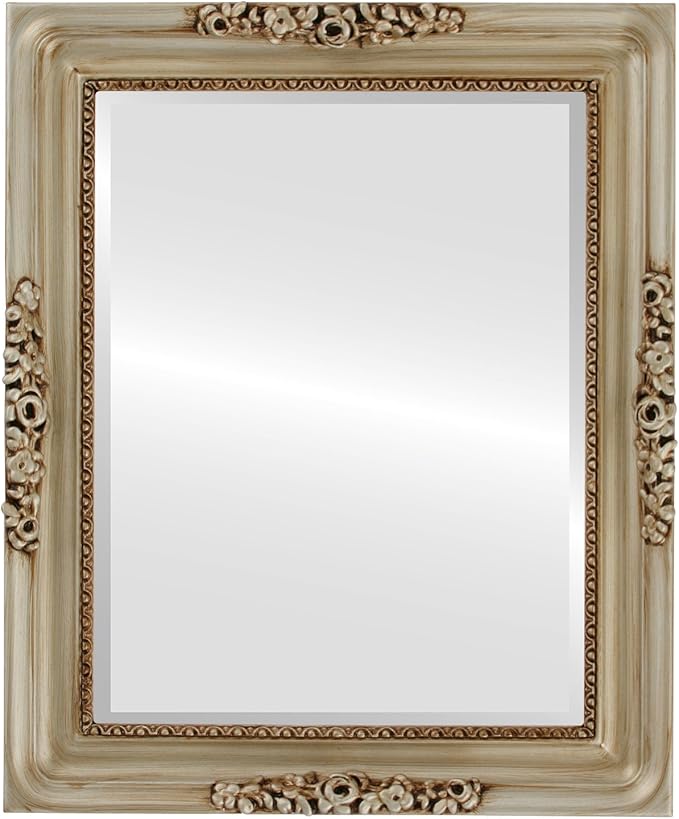 OVALCREST Rectangle Beveled Wall Mirror for Home Decor - Versailles Style - Silver - 24x28 Outside Dimensions
