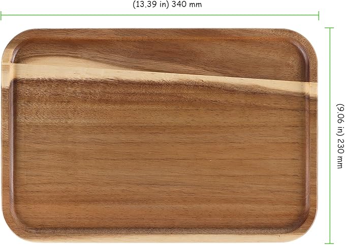 3 PCS Acacia Wood Serving Trays, 13'' x 9'' Rectangular Wooden Platters, Wood Kitchen Tray for Food, Cookie, Dessert, Fruit, Snack, Appetizer, Vegetable, Brown