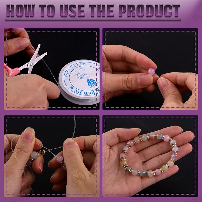Swpeet 681Pcs 12 Colors 8mm Glass Jade Beads Bracelet Making Kit Includes Glass Beads, Pendants, Charms, Spacer Beads, Elastic Strings Scissors for DIY Beading Necklace Beginners Girls' Birthday Gift
