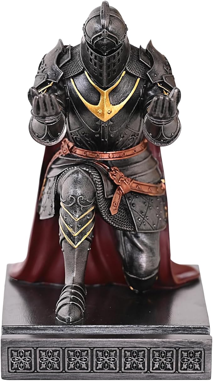 King's Guard Leader Cloak Warrior Knight Pen Holder Mobile Phone Stand, Ornament Knight Statue, Pen Stand Paperweight for Office and Home (Iron)
