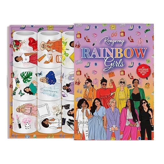 Rongrong Rainbow Girls Set of 9 Pre-Cut PET Tapes - Planners, Calendars, Journals – Aesthetic Premium Quality Hand Drawn